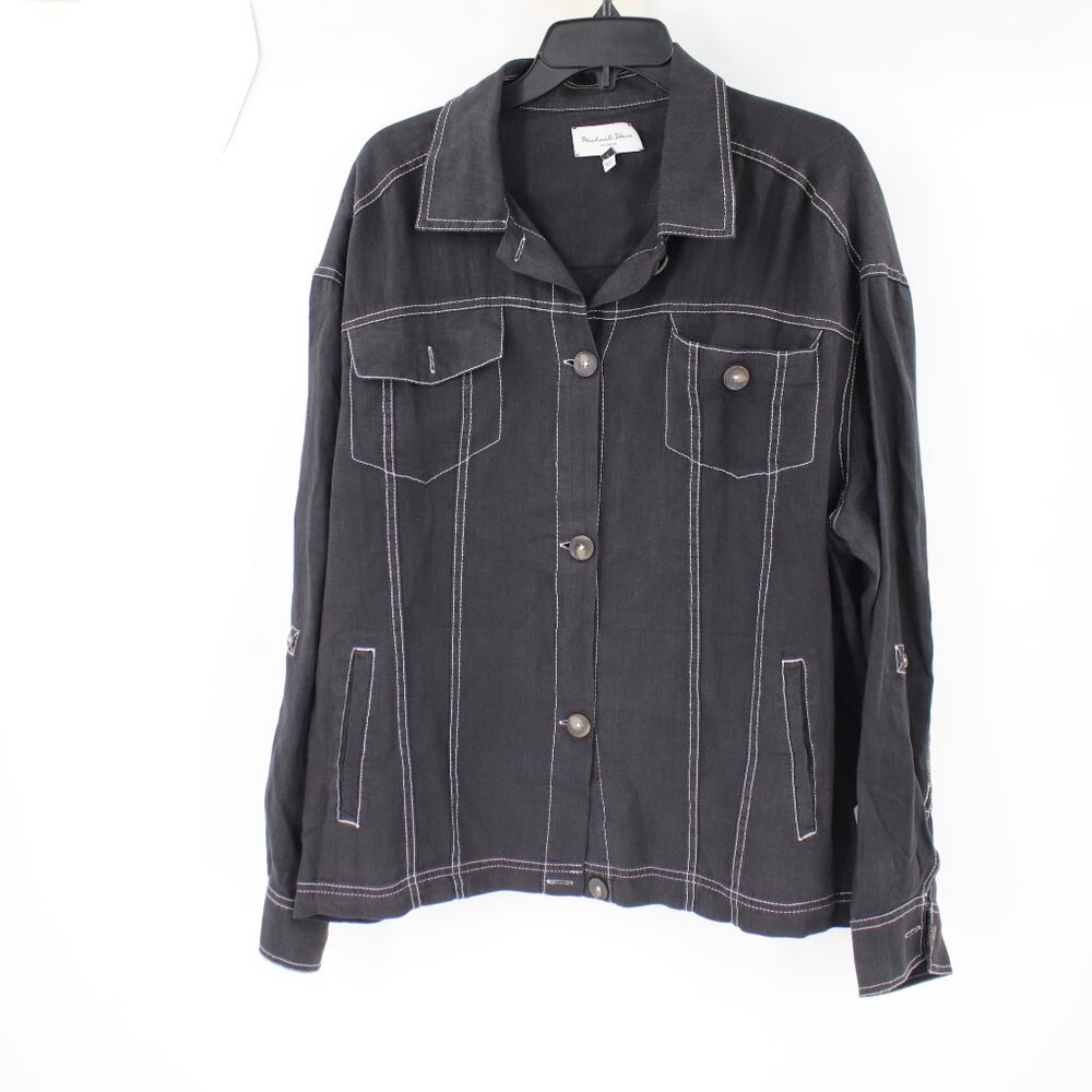 Michael stars shirt jacket women's large Button front black linen lagenlook top
